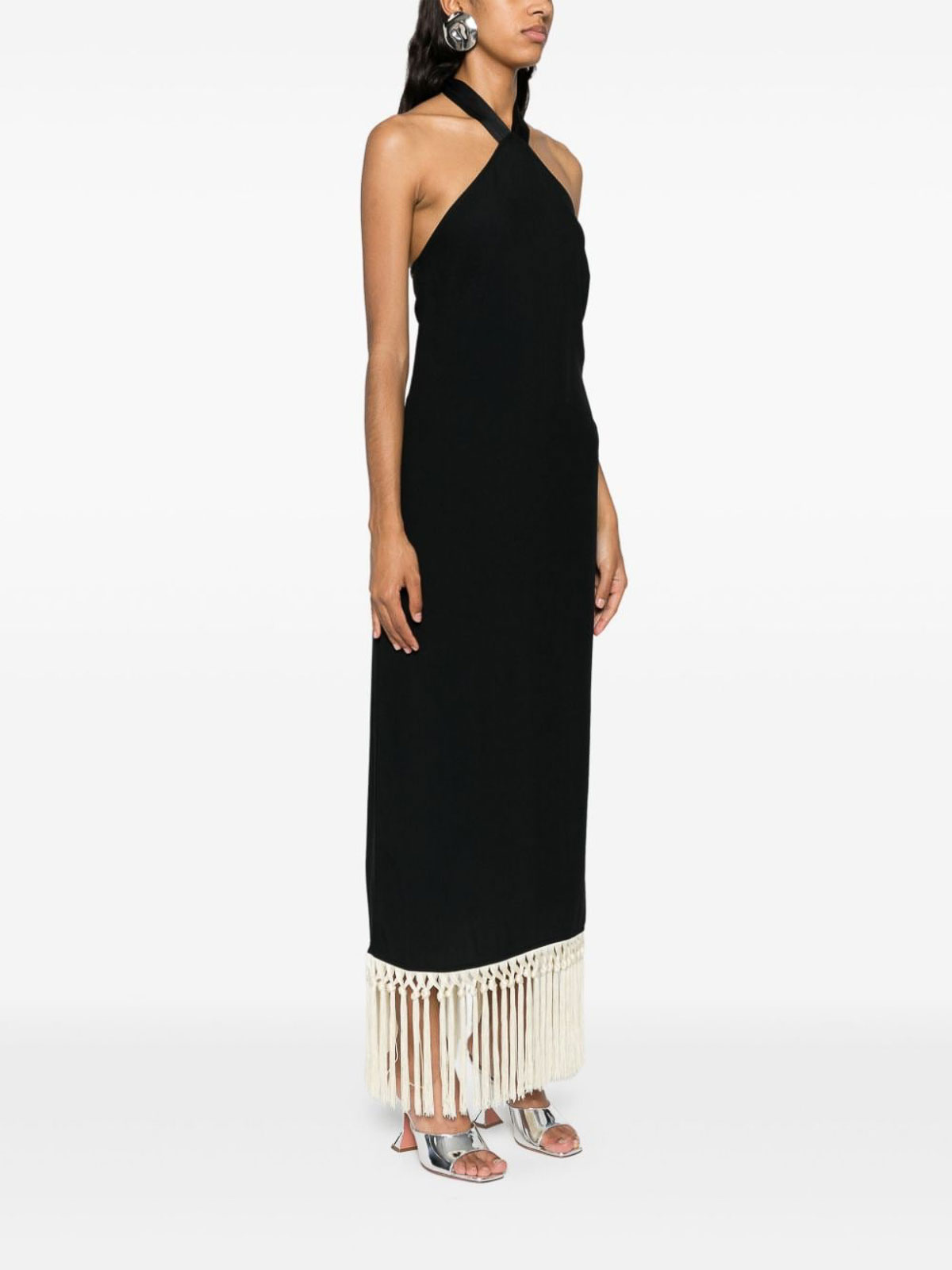 Shop Taller Marmo Nina Fringed Long Dress In Negro