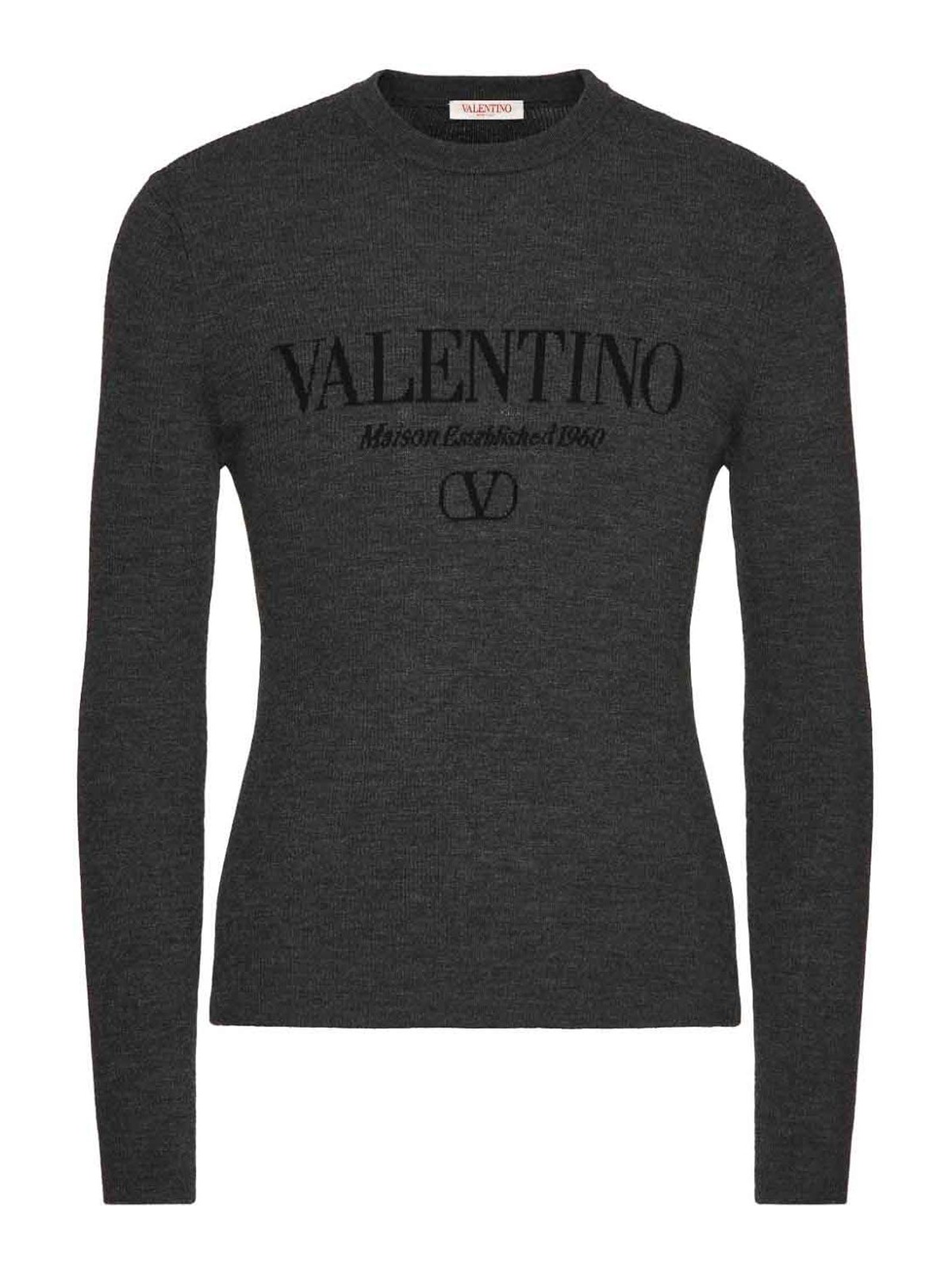 Shop Valentino Logo Wool Crewneck Sweater In Gris