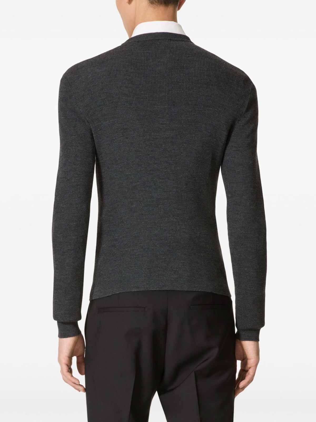 Shop Valentino Logo Wool Crewneck Sweater In Gris