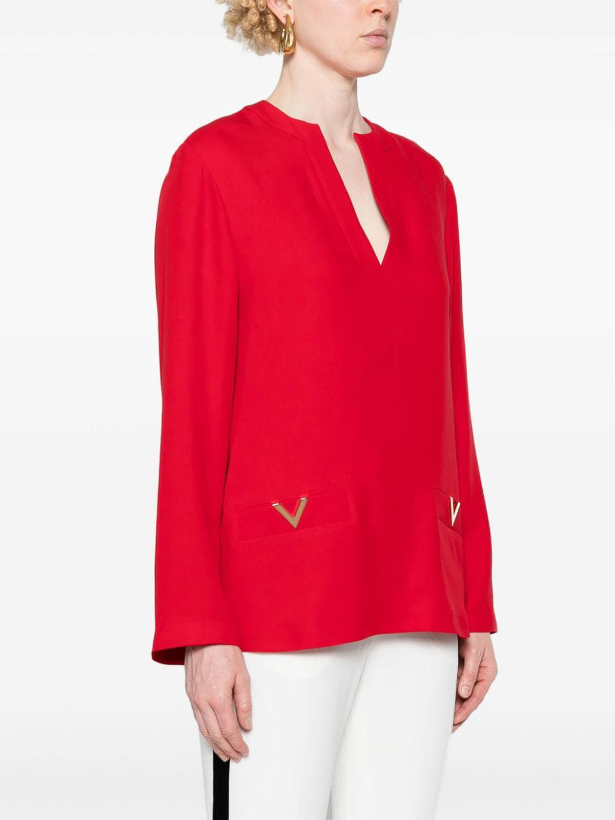 Shop Valentino Vlogo Silk Blouse In Rojo