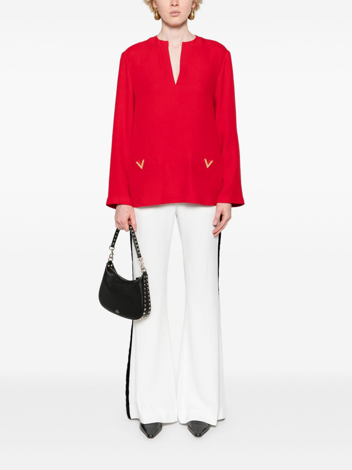 Shop Valentino Vlogo Silk Blouse In Rojo