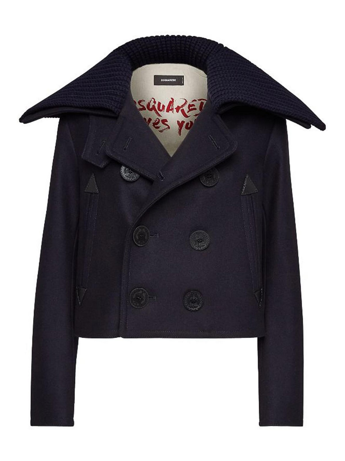 Shop Dsquared2 Double-breasted Cropped Peacoat In Dark Blue