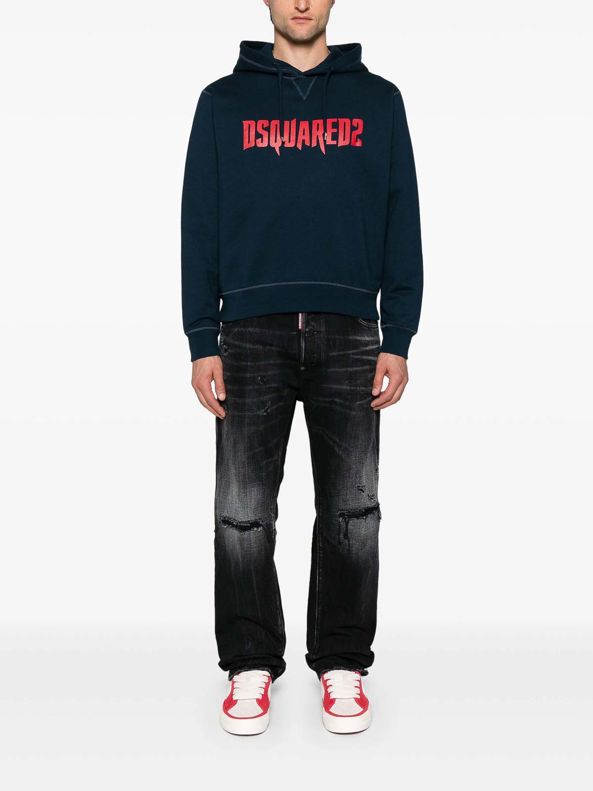 Shop Dsquared2 Cool Fit Cotton Hoodie In Dark Blue