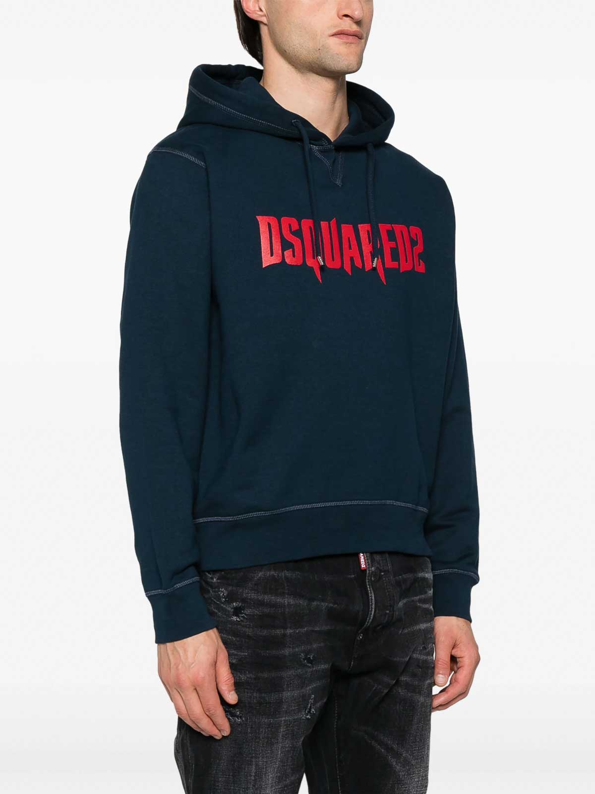 Shop Dsquared2 Cool Fit Cotton Hoodie In Dark Blue