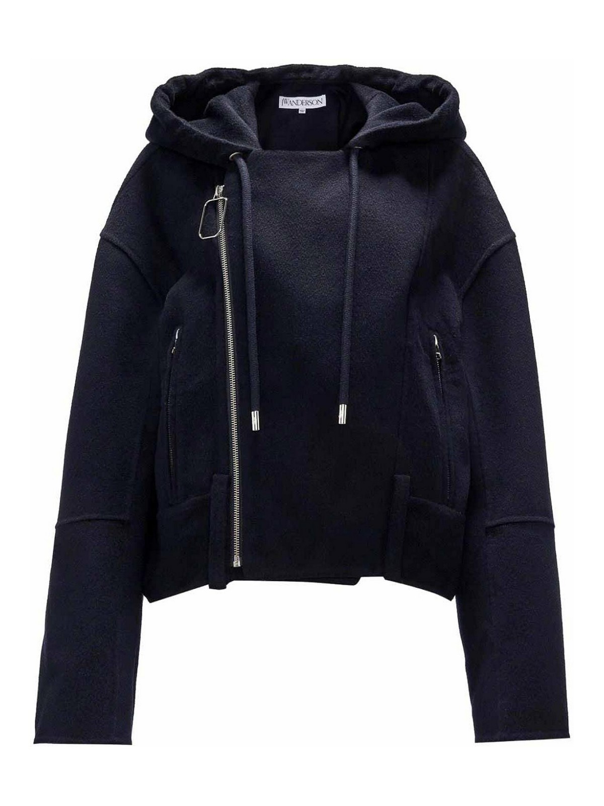 Shop Jw Anderson Hooded Biker Wool Jacket In Dark Blue