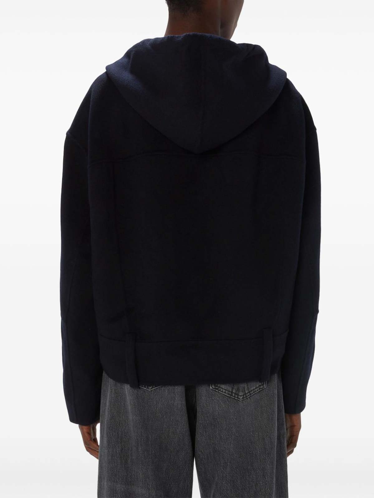 Shop Jw Anderson Hooded Biker Wool Jacket In Dark Blue