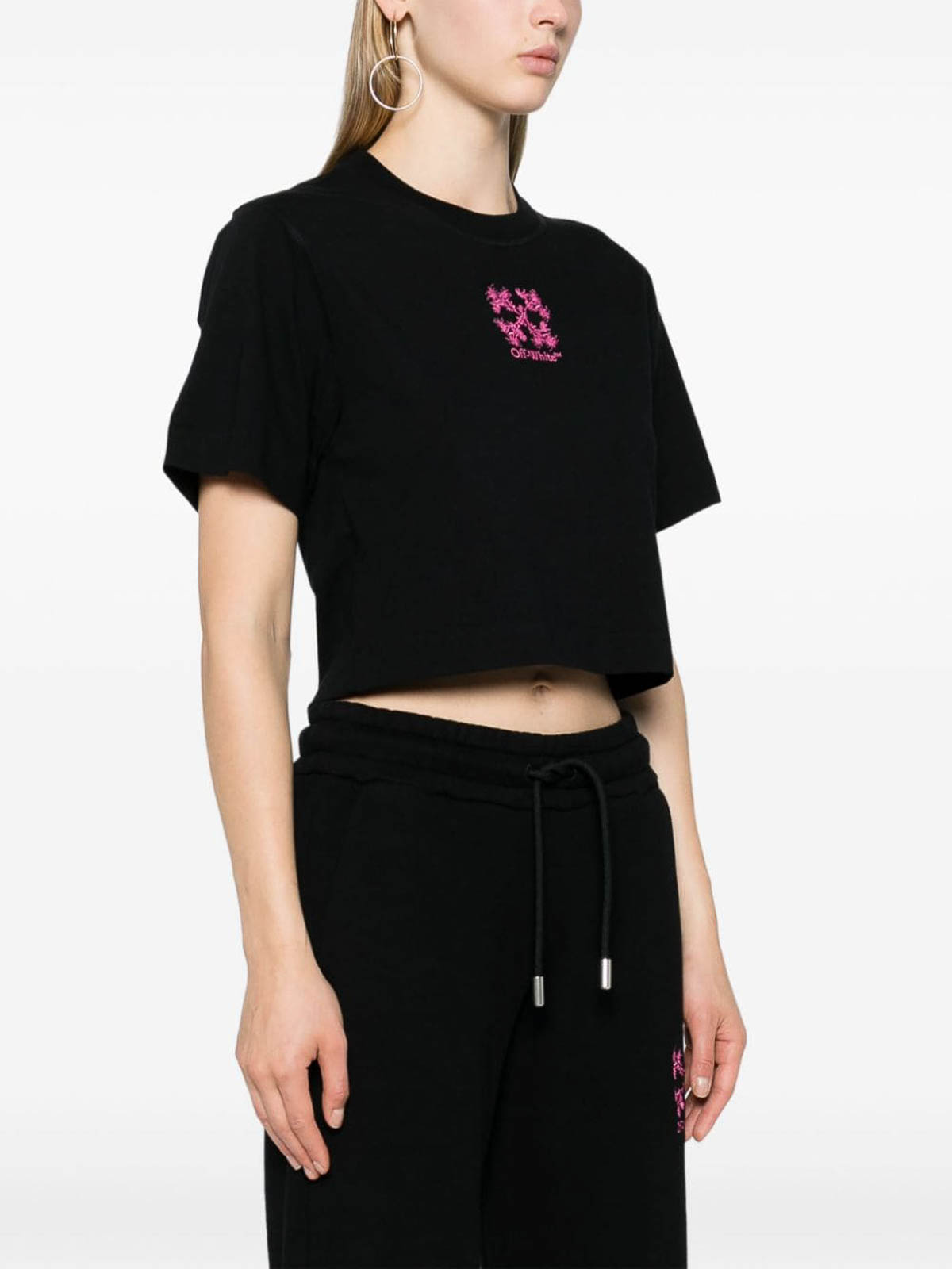 Shop Off-white Embr Mini Arrow Cropped Tee In Nude & Neutrals