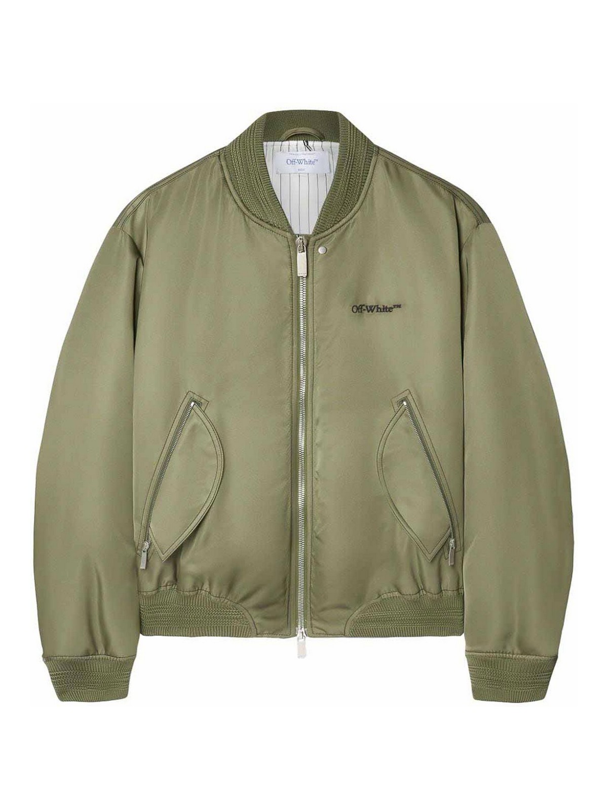 Shop Off-white Logo-embroidered Bomber Jacket In Dark Green