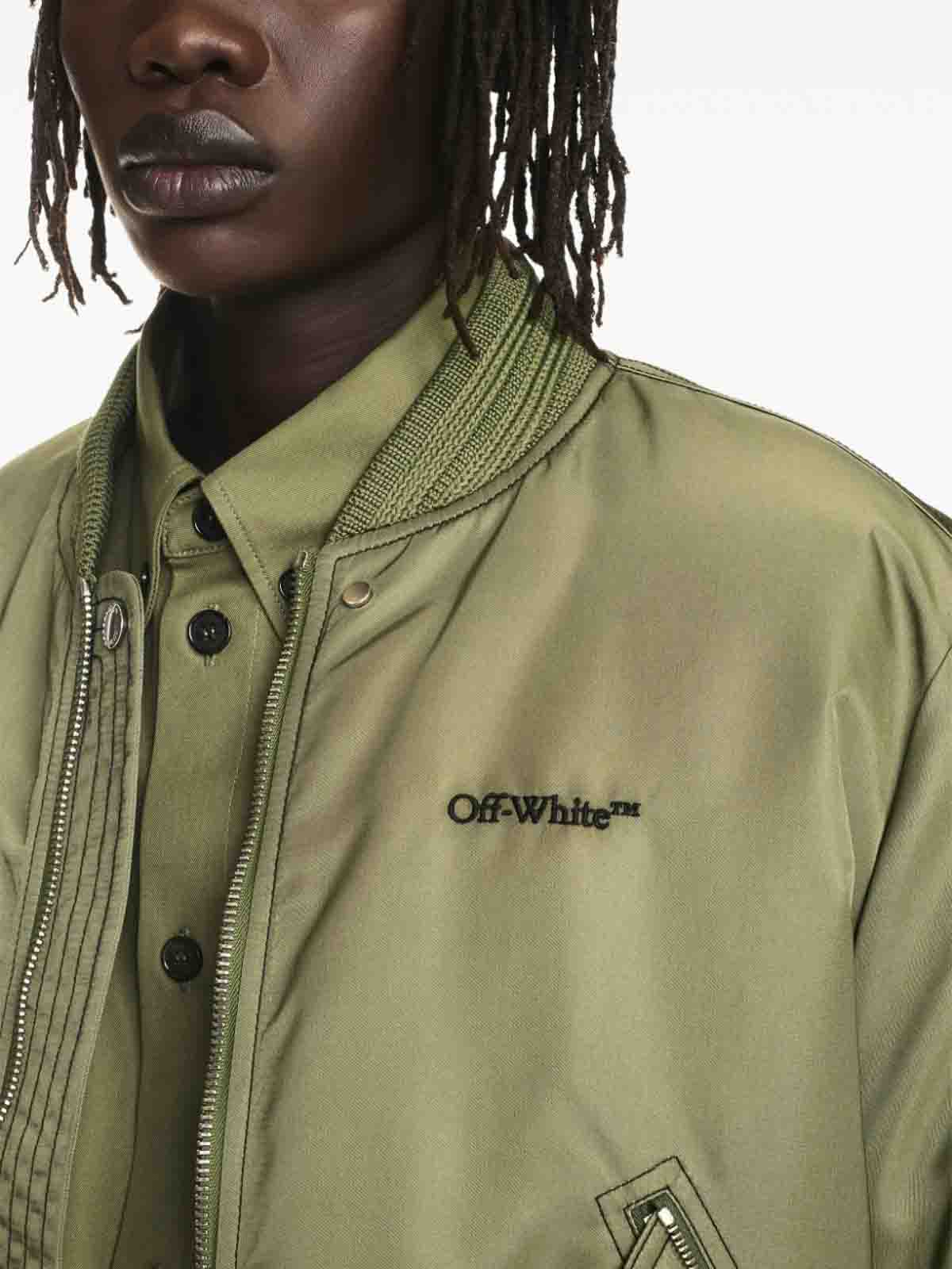 Shop Off-white Logo-embroidered Bomber Jacket In Dark Green