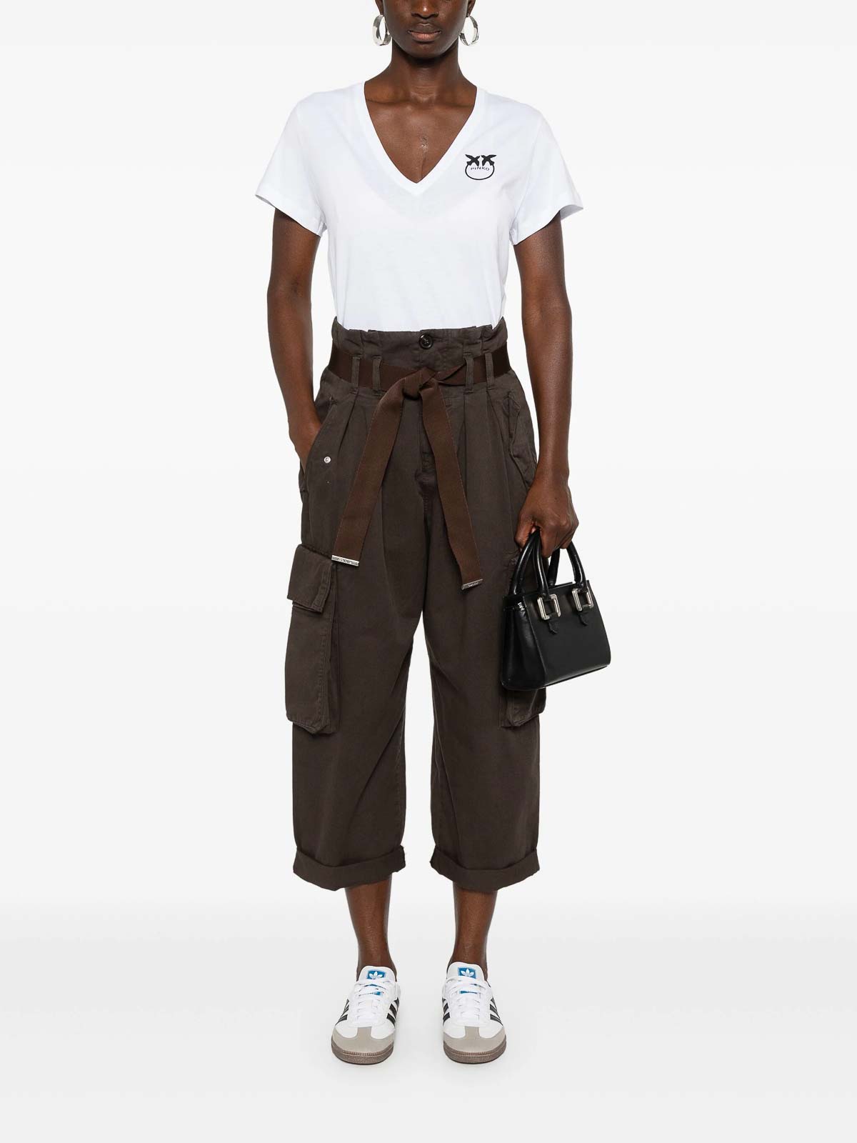 Shop Pinko Ronfare Cotton Cargo Pants In Brown