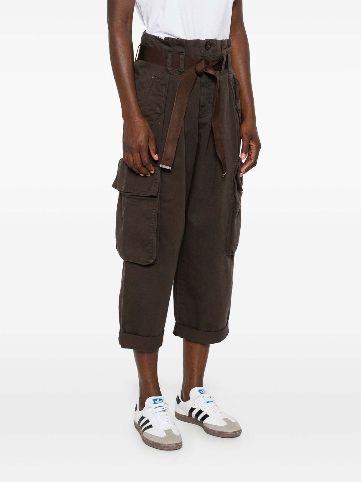 Shop Pinko Ronfare Cotton Cargo Pants In Brown