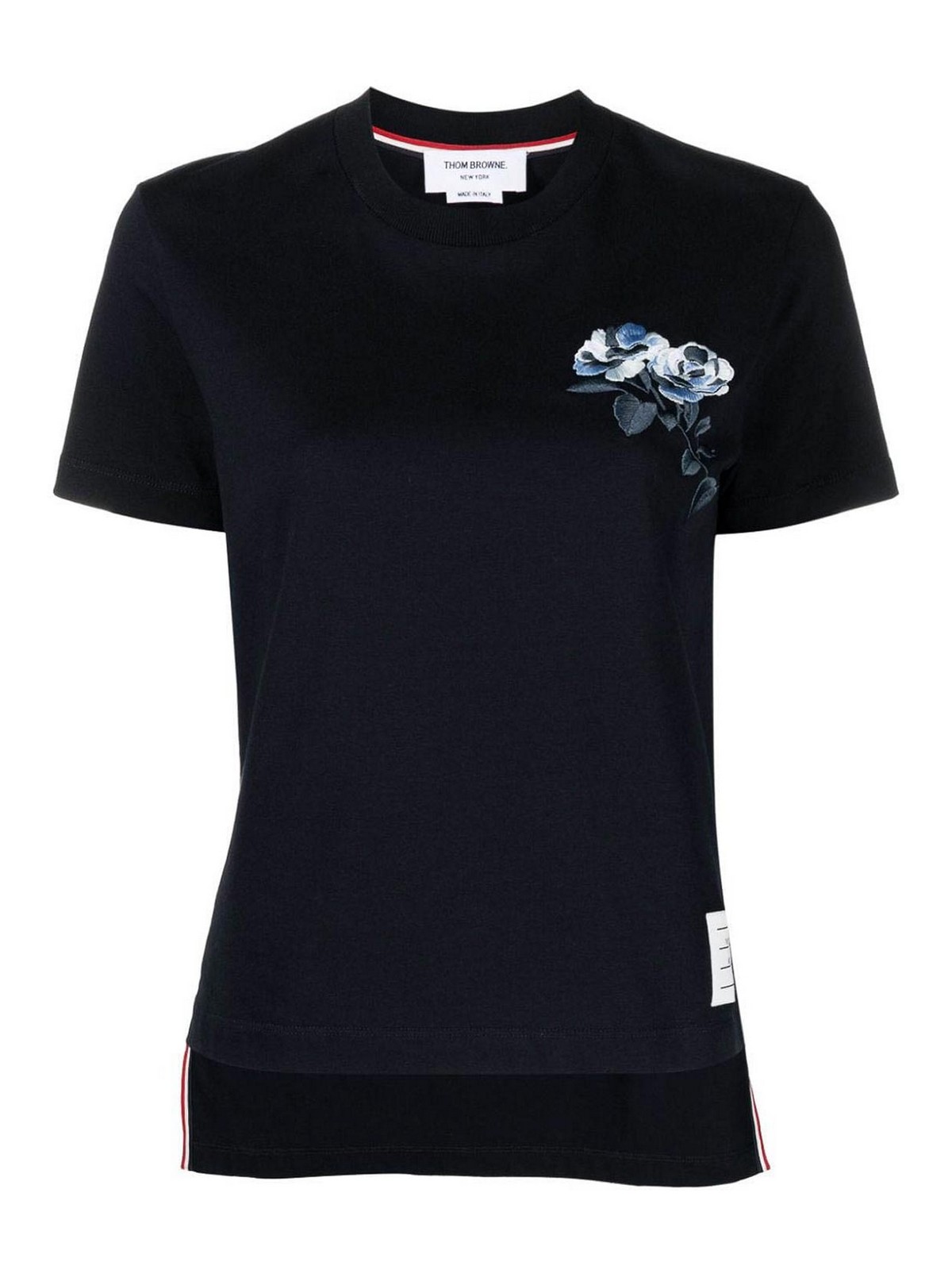 Shop Thom Browne Rose-embroidered Cotton T-shirt In Dark Blue