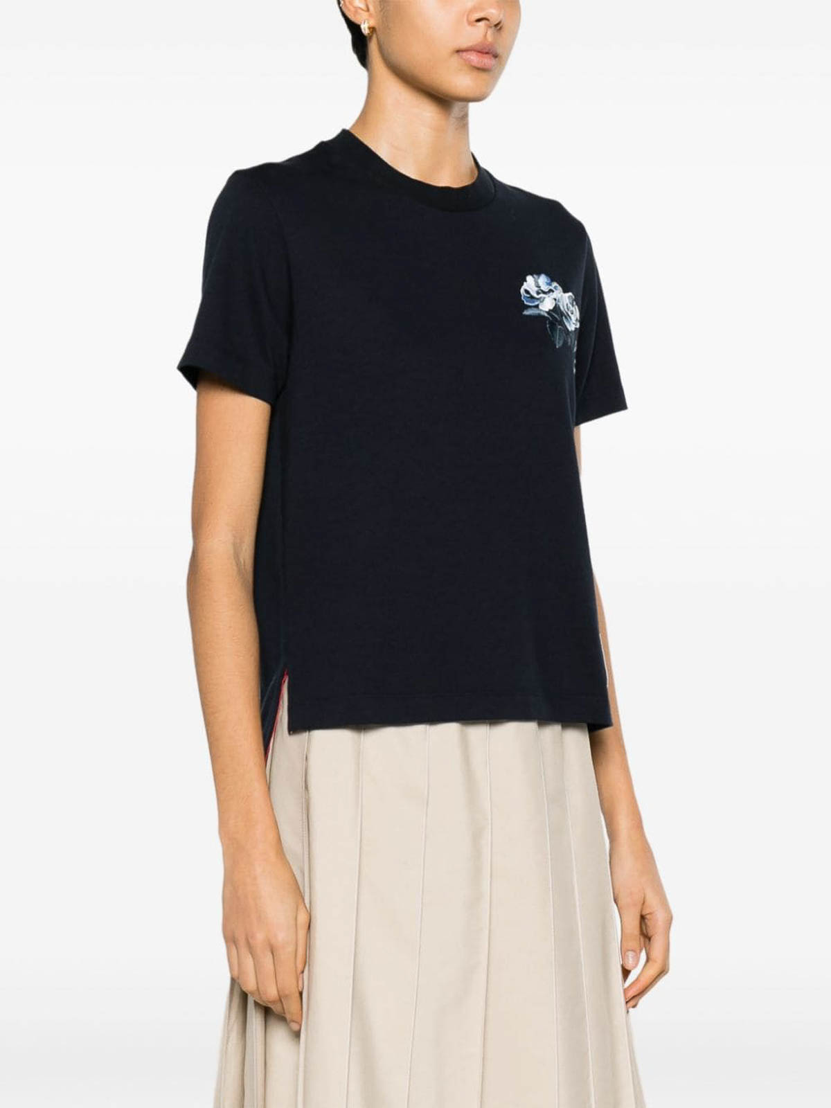 Shop Thom Browne Rose-embroidered Cotton T-shirt In Dark Blue