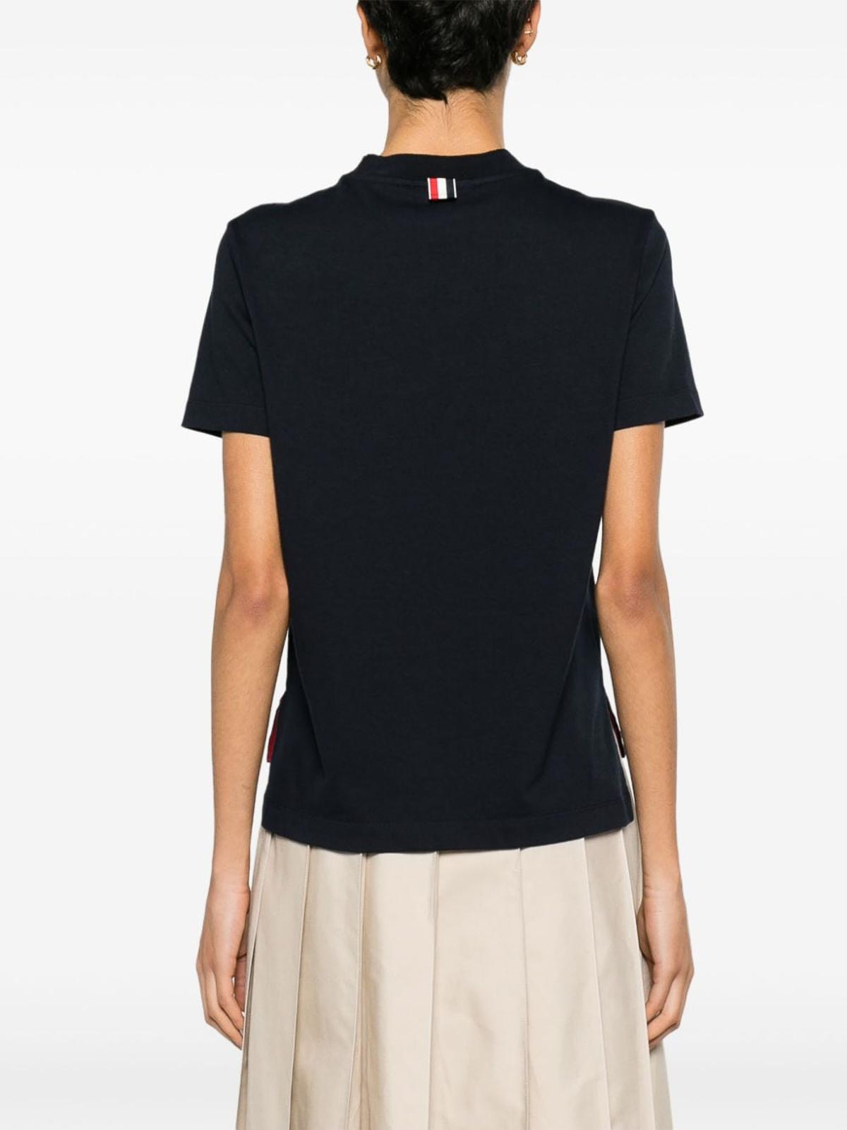 Shop Thom Browne Rose-embroidered Cotton T-shirt In Dark Blue