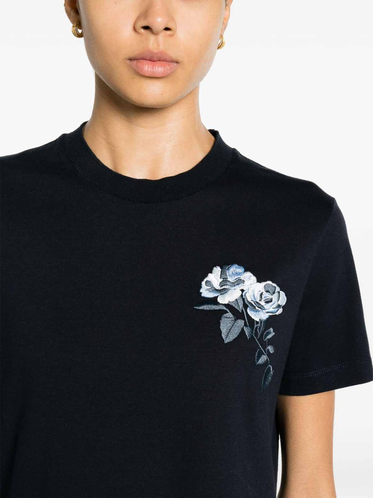 Shop Thom Browne Rose-embroidered Cotton T-shirt In Dark Blue