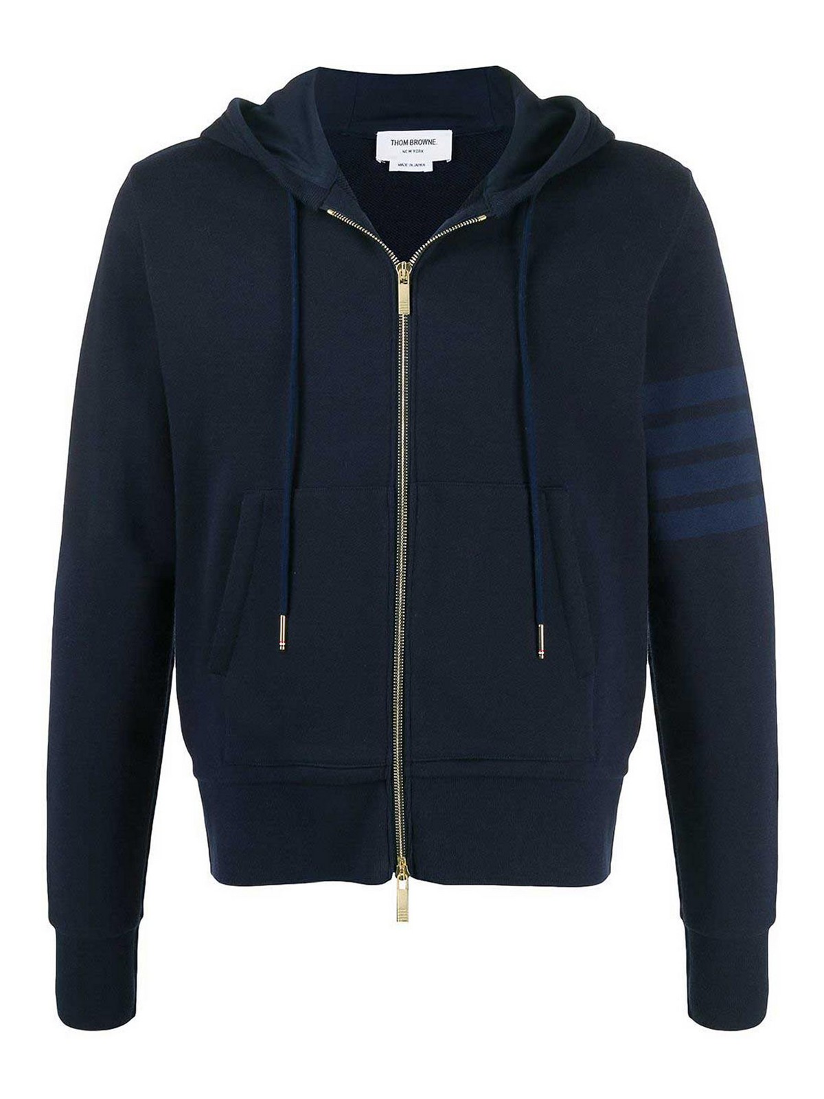 Shop Thom Browne 4-bar Zip-up Loopback-cotton Hoodie In Dark Blue