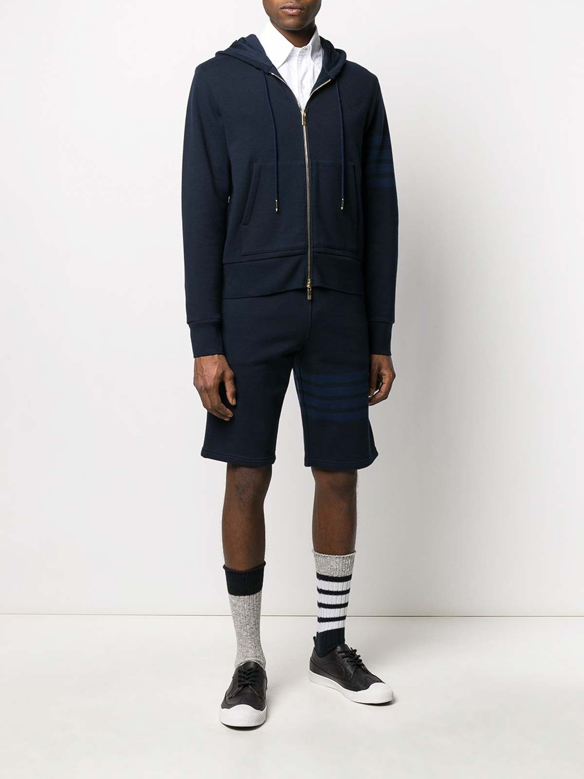 Shop Thom Browne 4-bar Zip-up Loopback-cotton Hoodie In Dark Blue