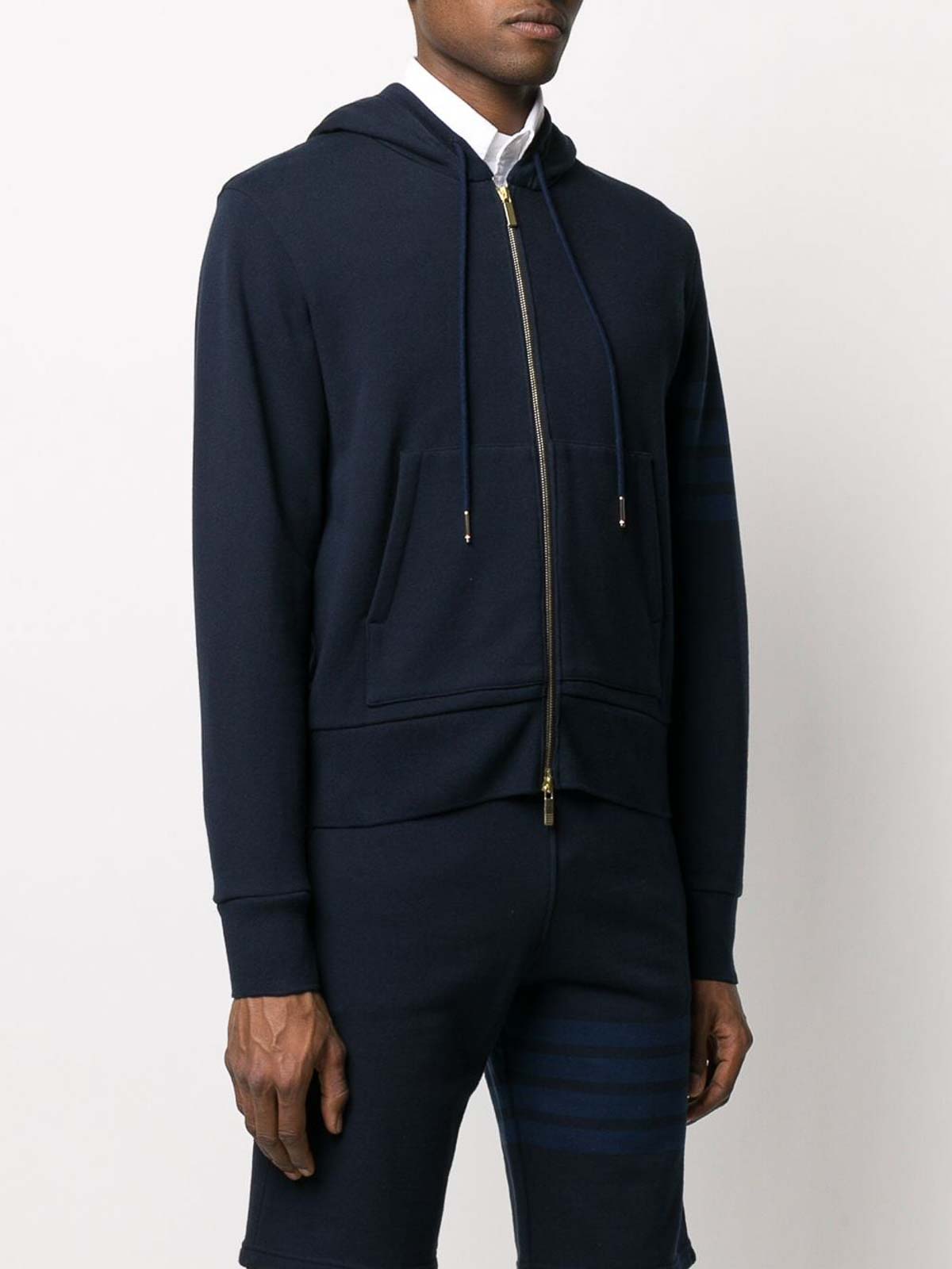 Shop Thom Browne 4-bar Zip-up Loopback-cotton Hoodie In Dark Blue