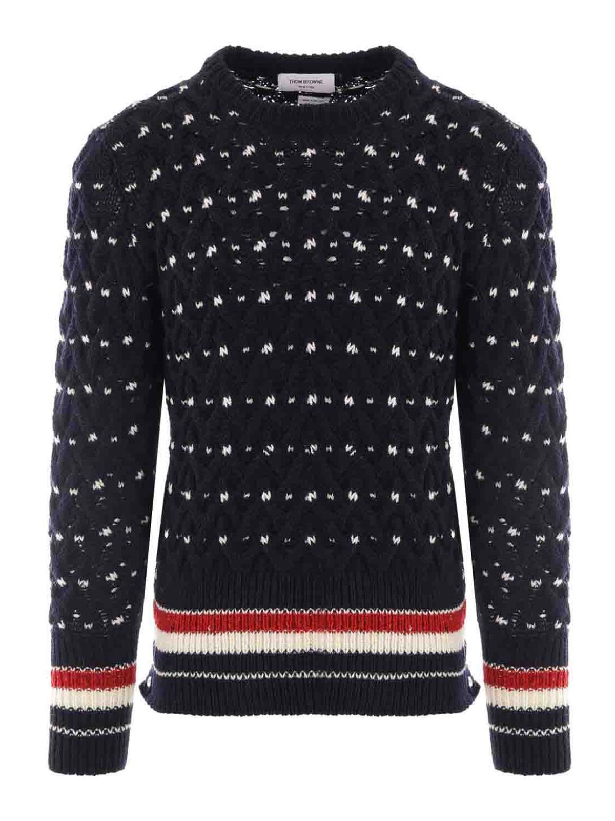 Shop Thom Browne Donegal Cable-knit Jumper In Dark Blue