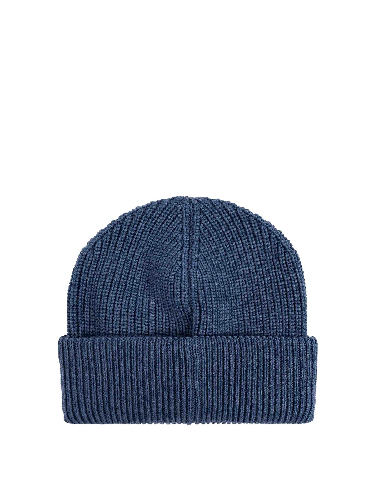 Shop Moncler Logo-patch Virgin-wool Beanie Hat In Dark Wash