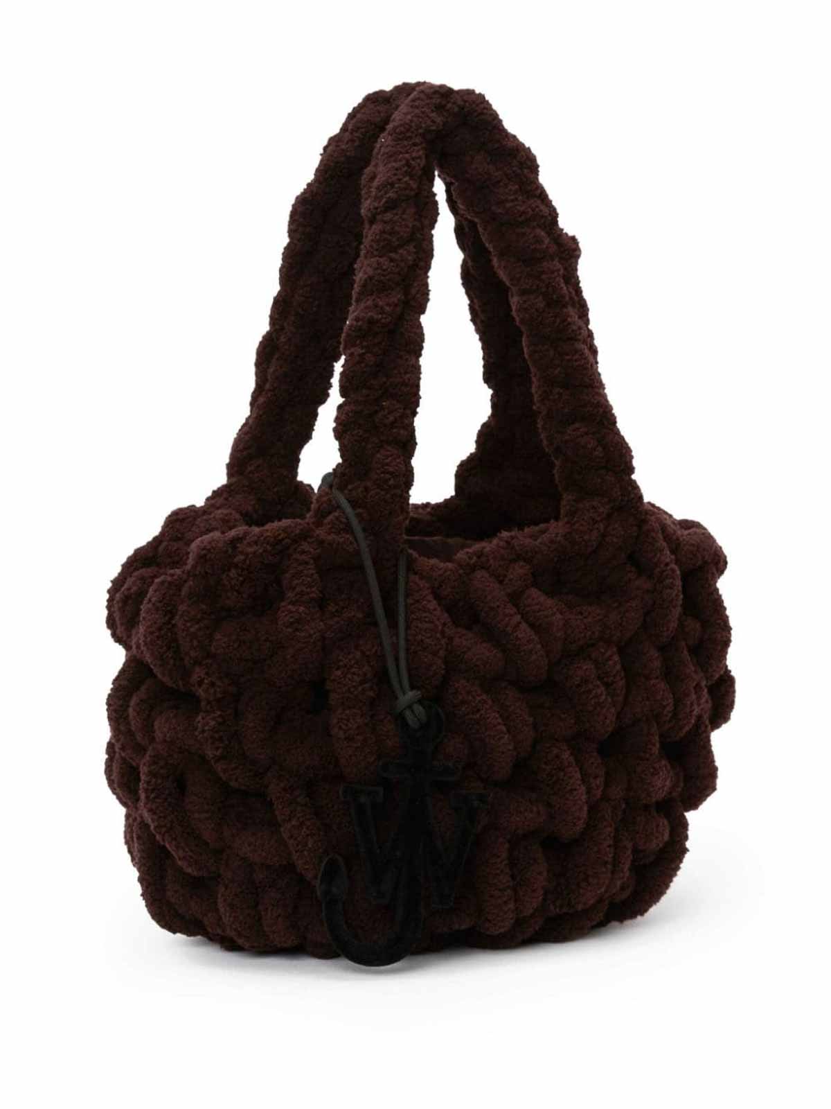 Shop Jw Anderson Small Blanket Shopper Chenille Shoulder Bag In Dark Brown