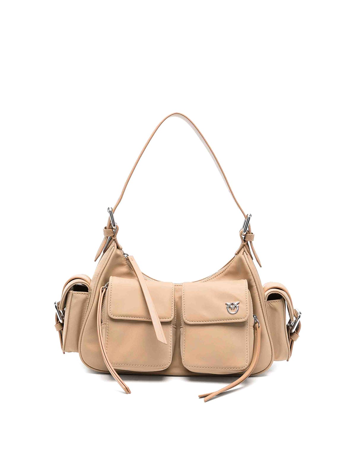 Shop Pinko Cargo Logo-plaque Shoulder Bag In Beige