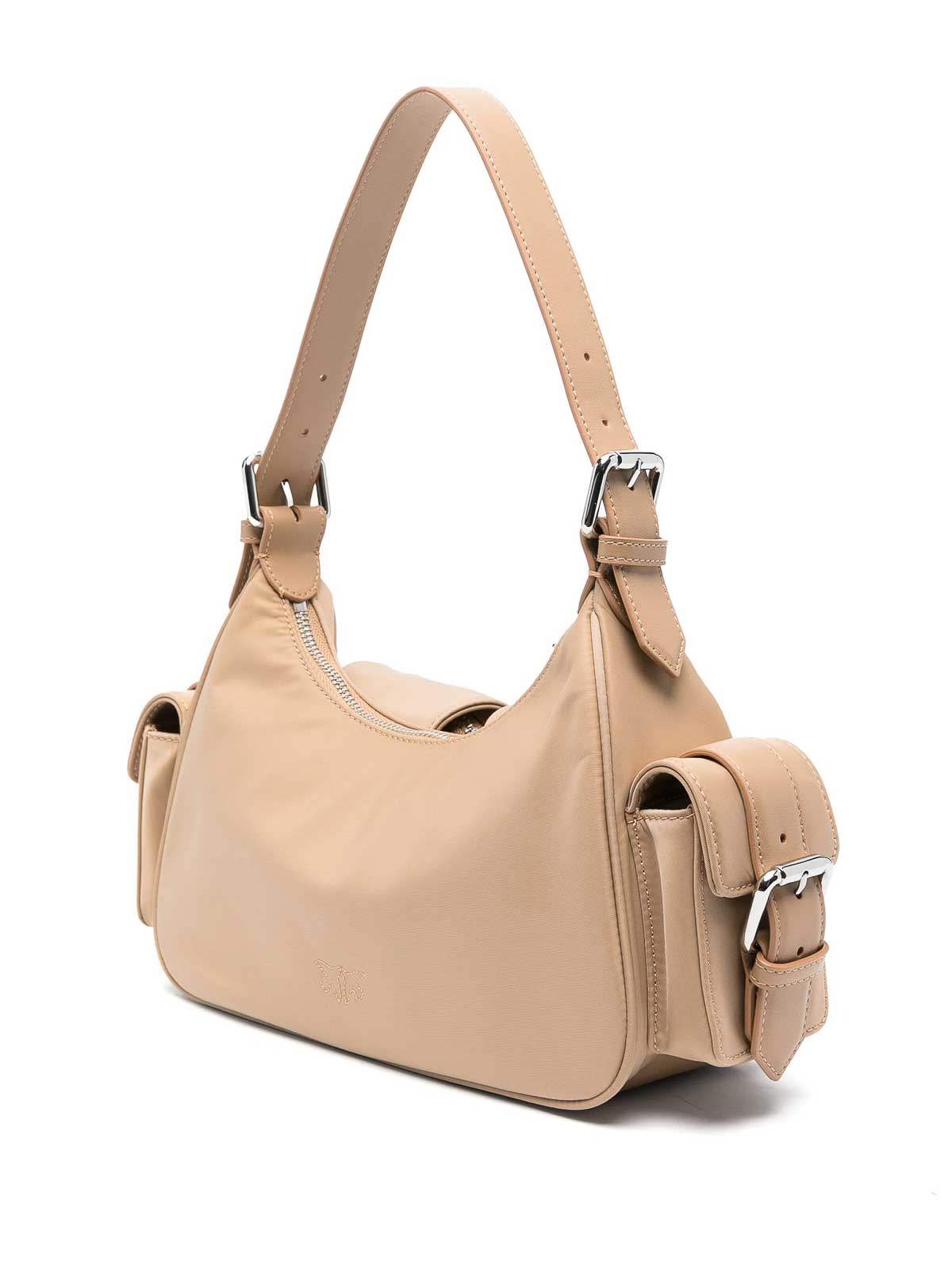 Shop Pinko Cargo Logo-plaque Shoulder Bag In Beige