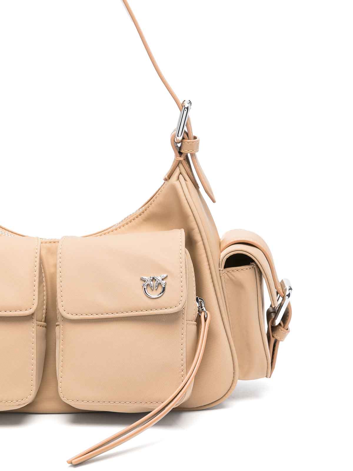 Shop Pinko Cargo Logo-plaque Shoulder Bag In Beige