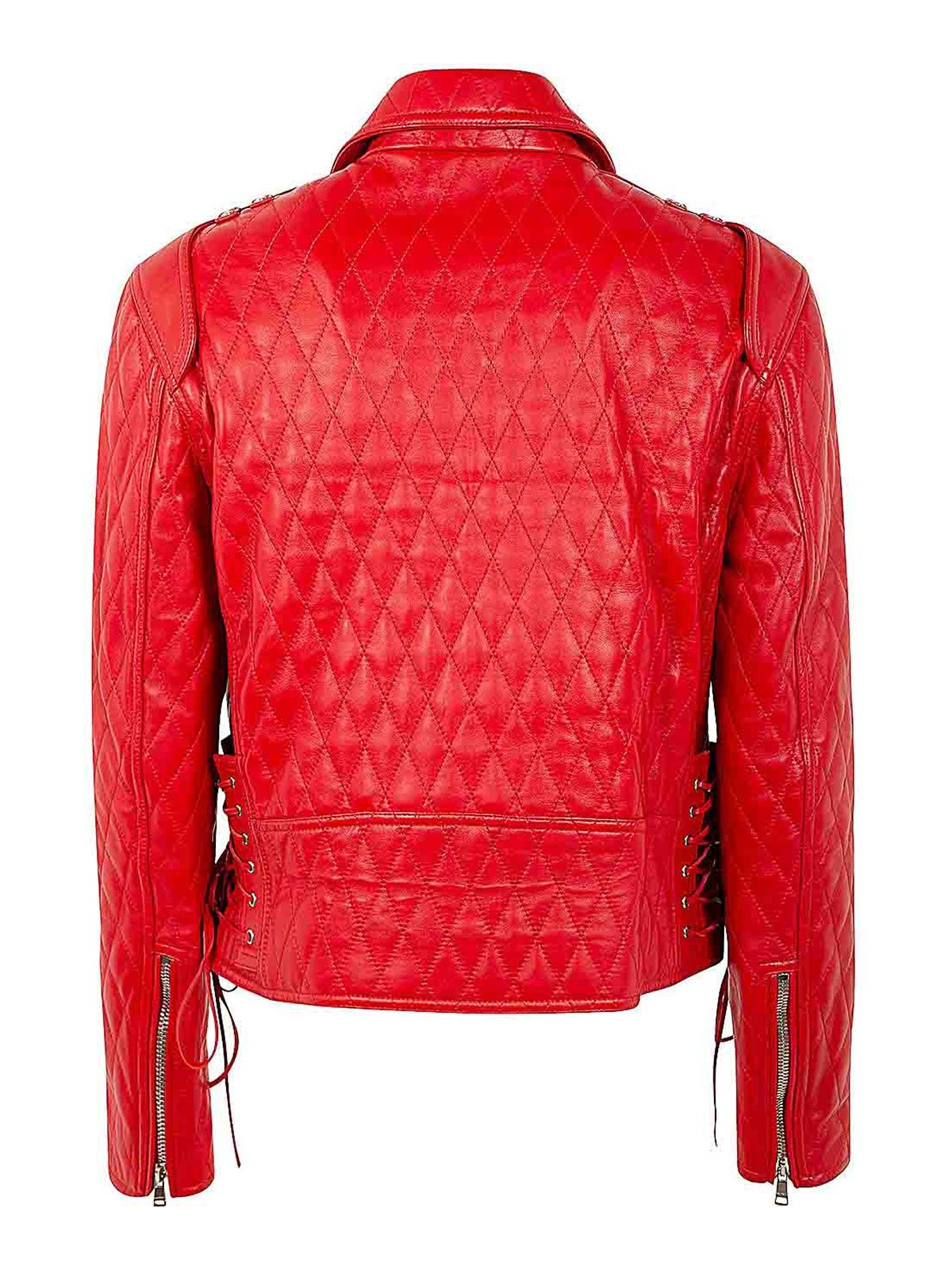 Shop Balmain Quilted Lambskin Biker Jacket In Rojo