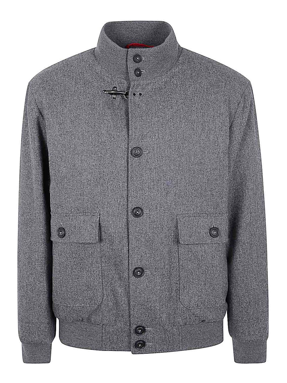 Shop Fay Bomber Jacket Carded Flannel In Gris