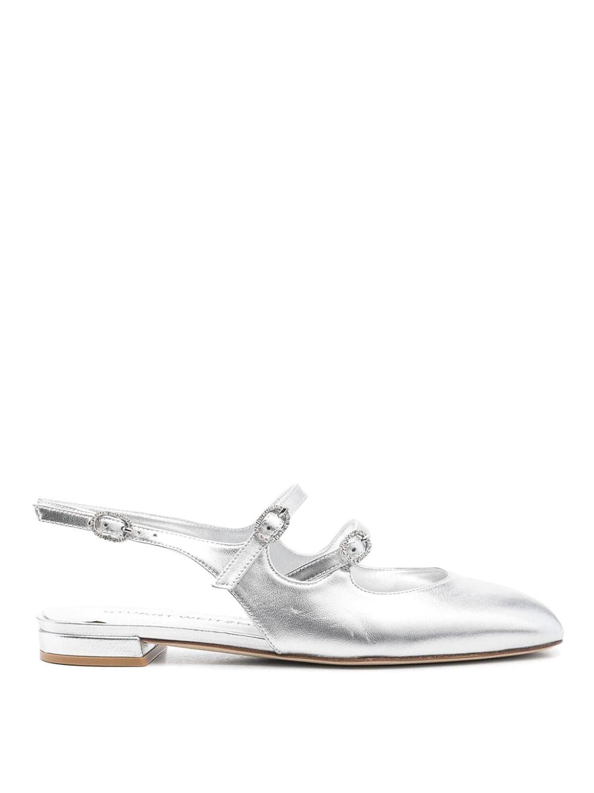 Shop Stuart Weitzman Leather Slingback In Plata