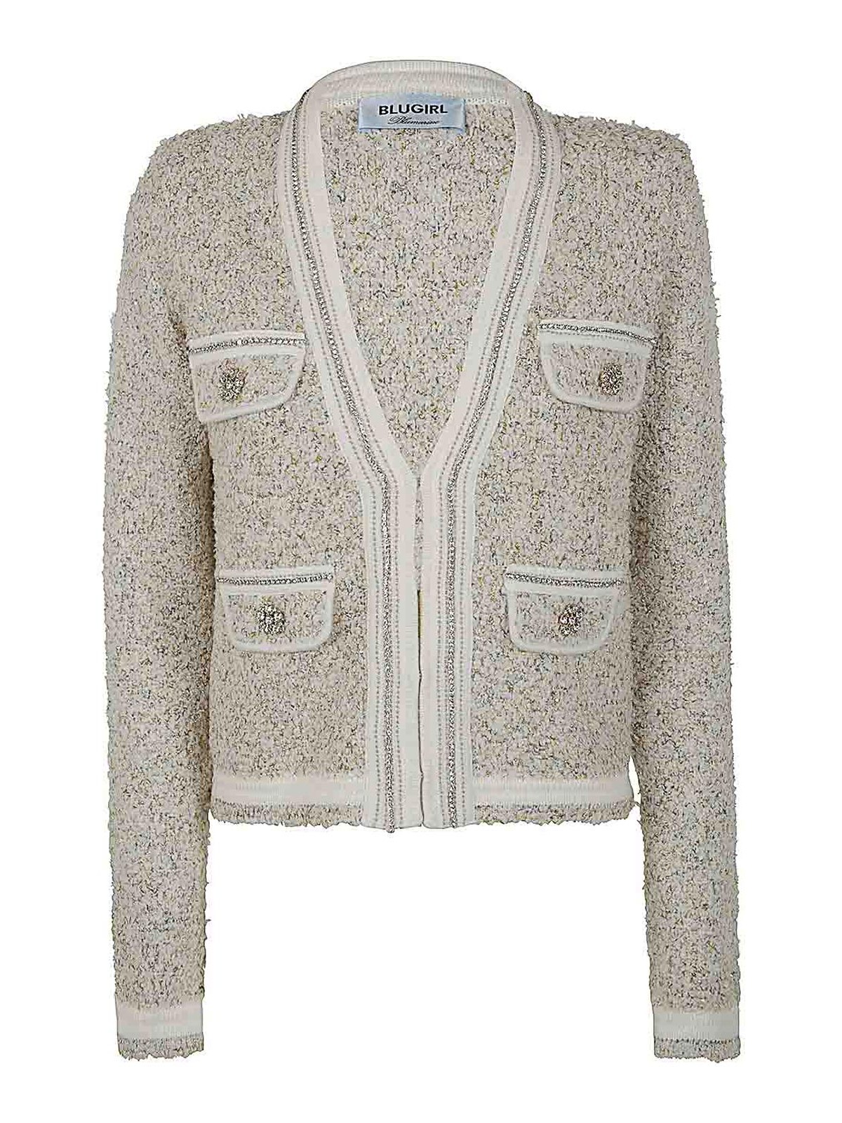 Shop Blugirl Mixed Jacquard Sweater In Blanco