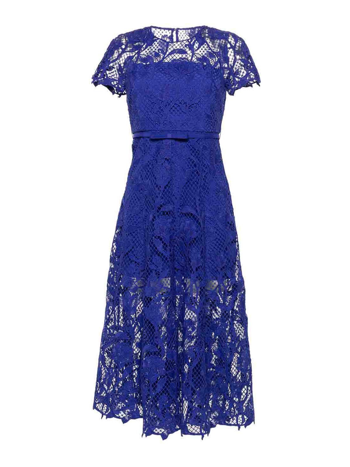 Shop Self-portrait Midi Dress With Lace Detail In Blue