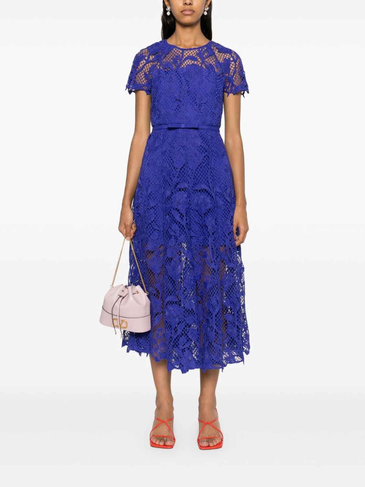 Shop Self-portrait Midi Dress With Lace Detail In Blue