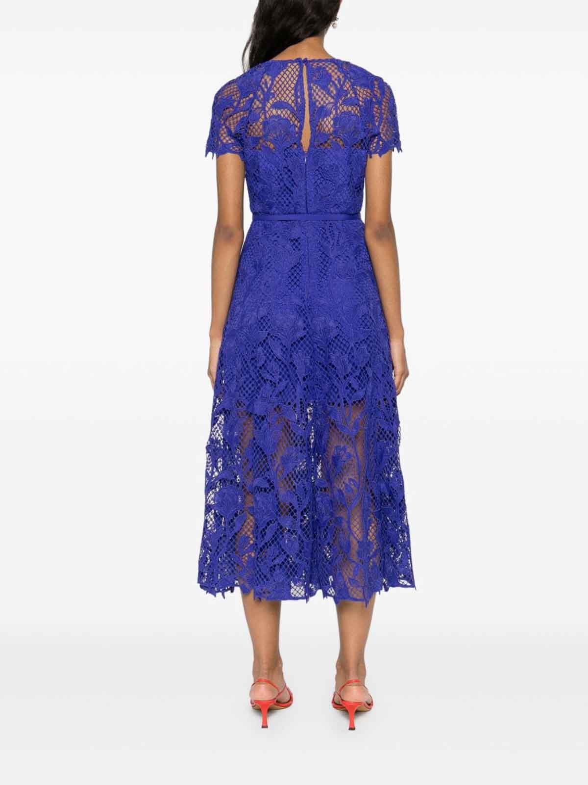 Shop Self-portrait Midi Dress With Lace Detail In Blue