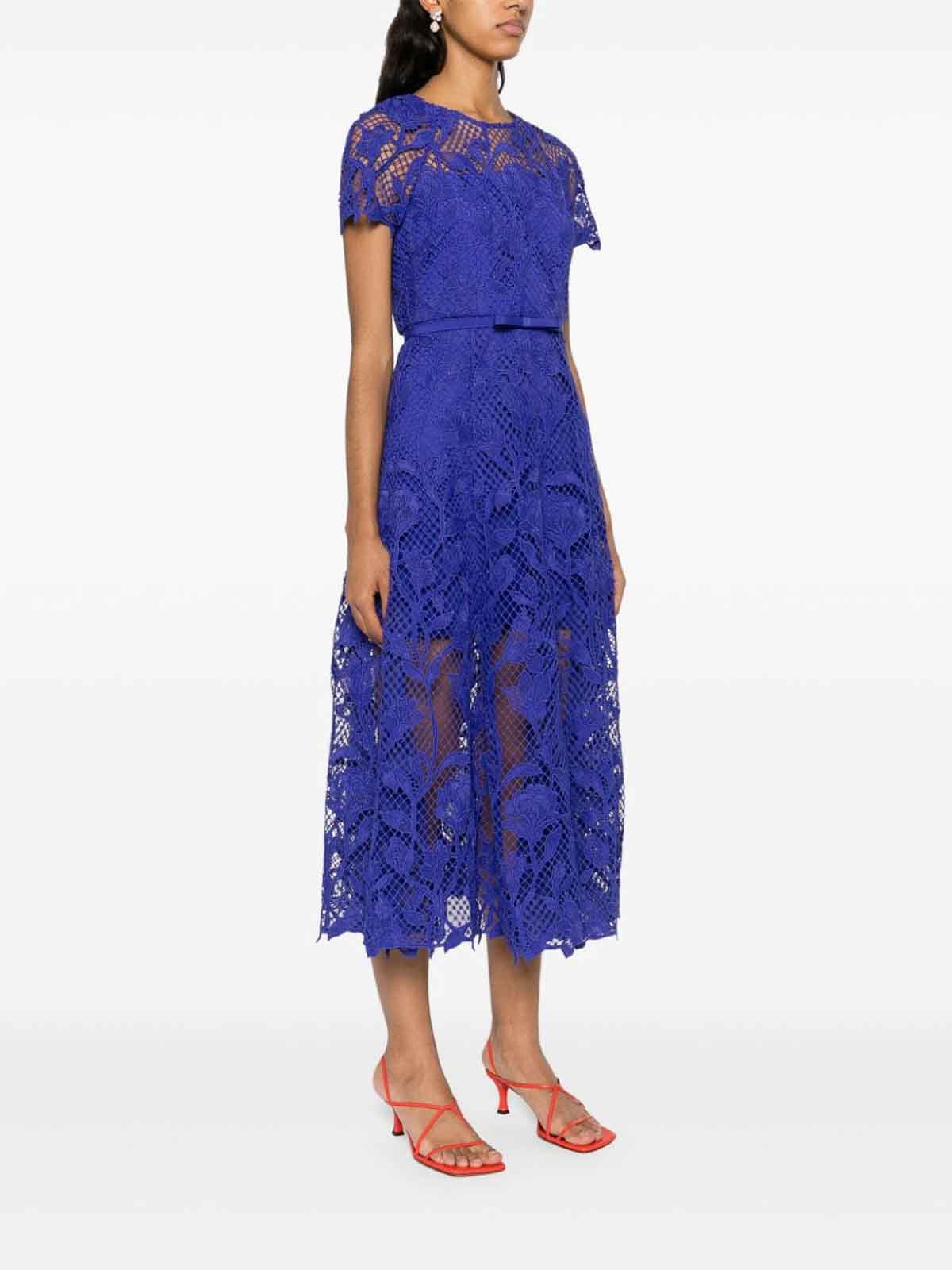 Shop Self-portrait Midi Dress With Lace Detail In Blue