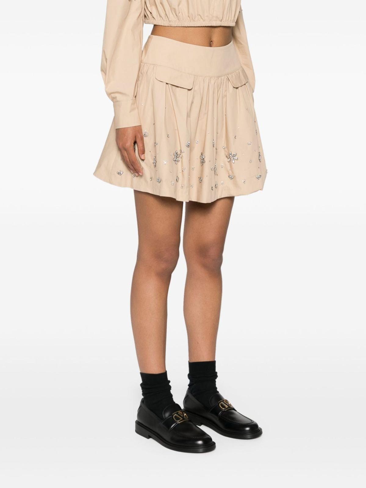 Shop Self-portrait Mini Skirt In Beige