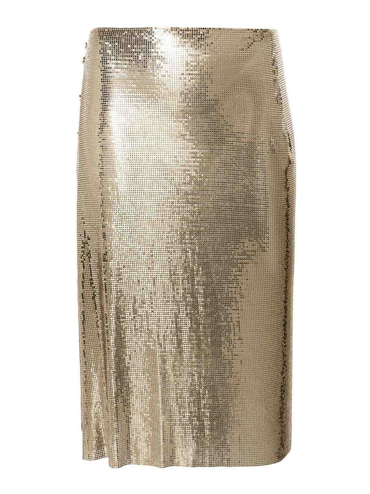 Shop Rabanne Drap Pression Chainmail Skirt In Gold