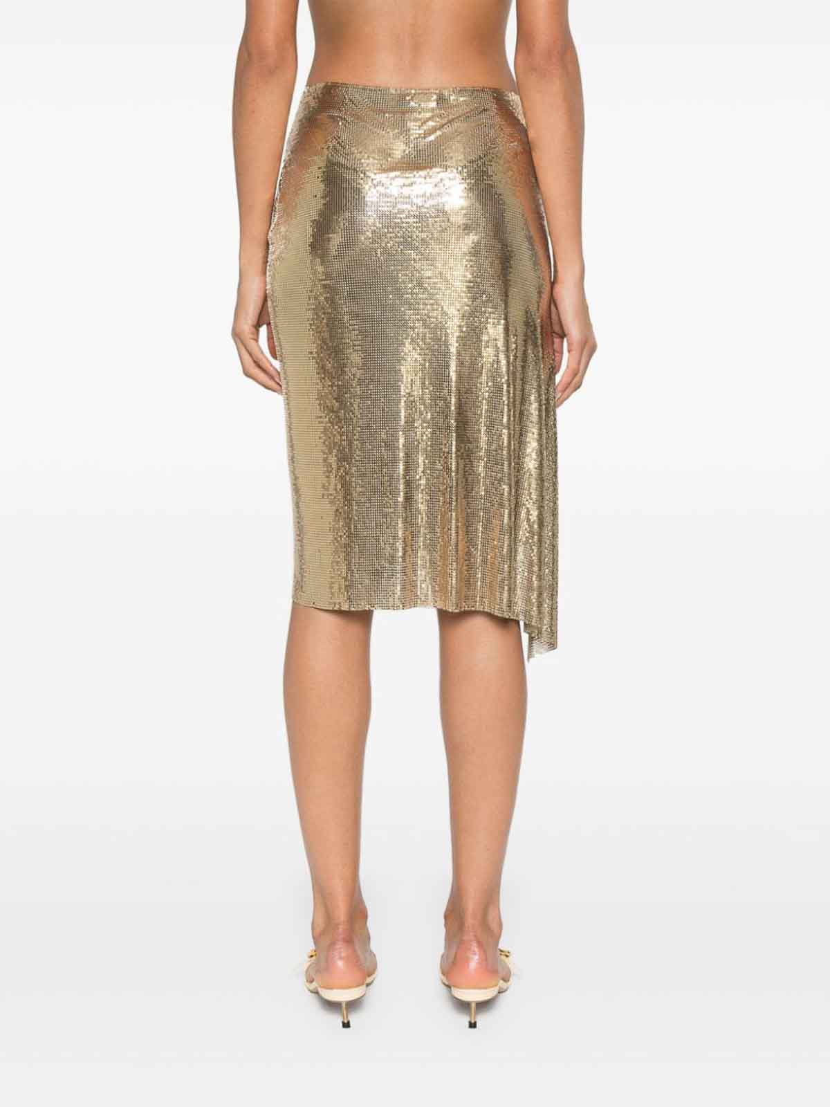 Shop Rabanne Drap Pression Chainmail Skirt In Gold