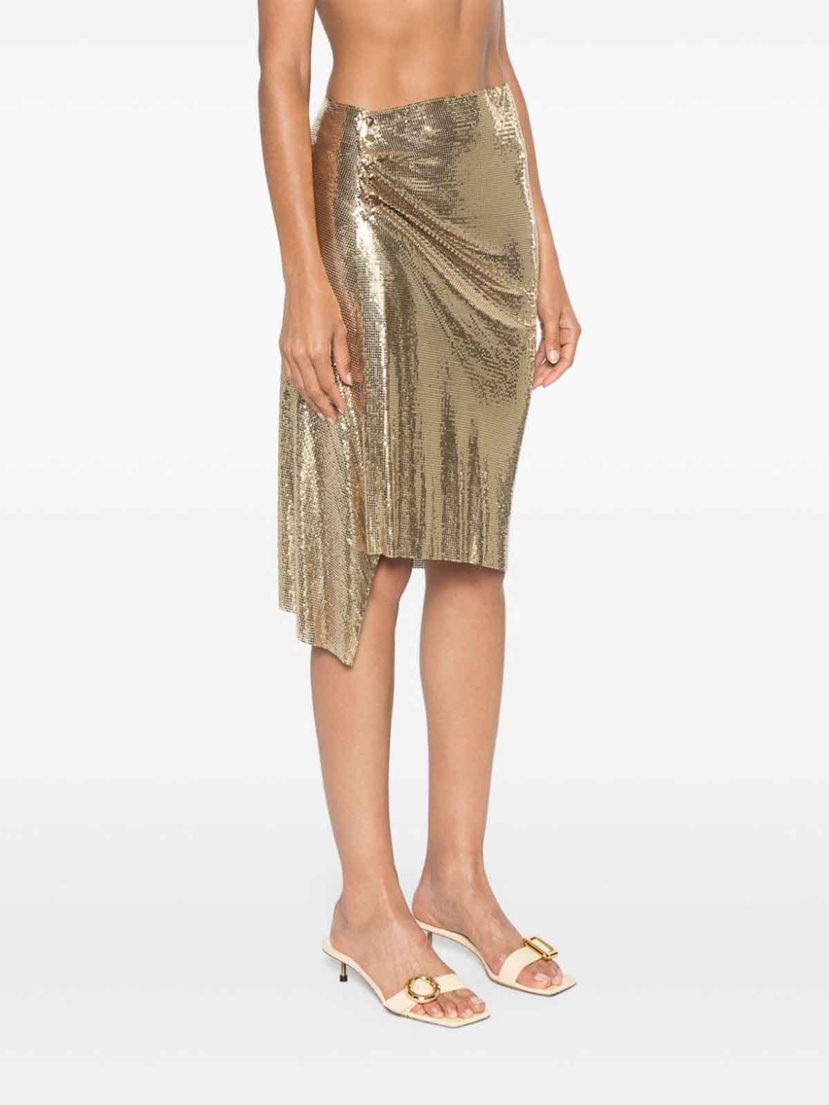 Shop Rabanne Drap Pression Chainmail Skirt In Gold