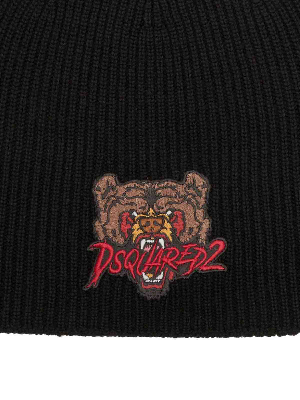 Shop Dsquared2 Embroidery Beanie In Black