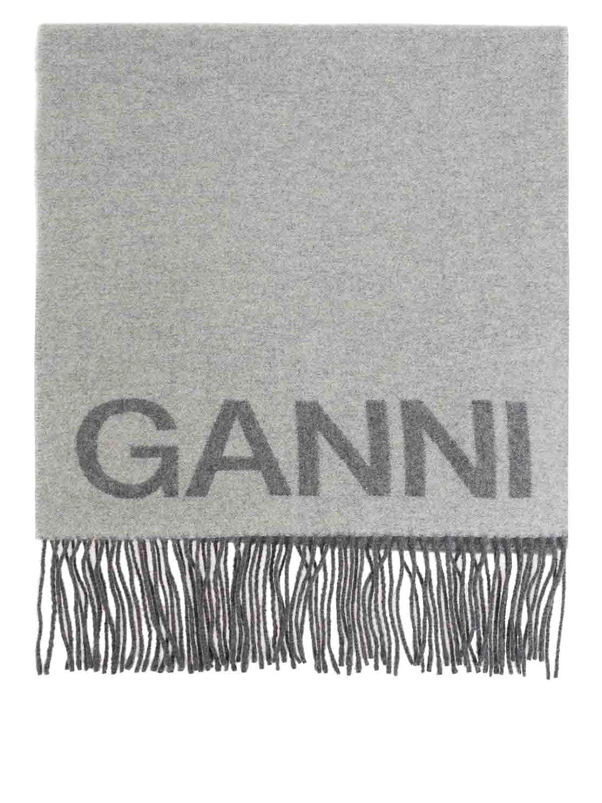 Shop Ganni Scarf In Grey