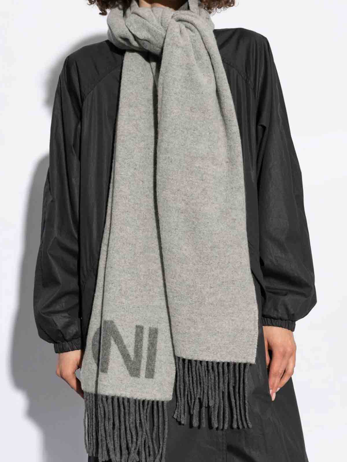 Shop Ganni Scarf In Grey