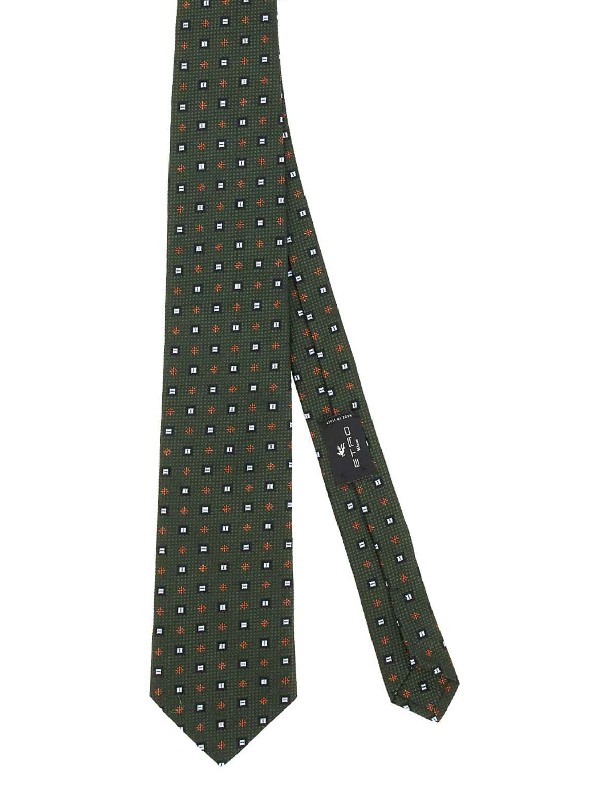 Shop Etro Silk Tie In Green