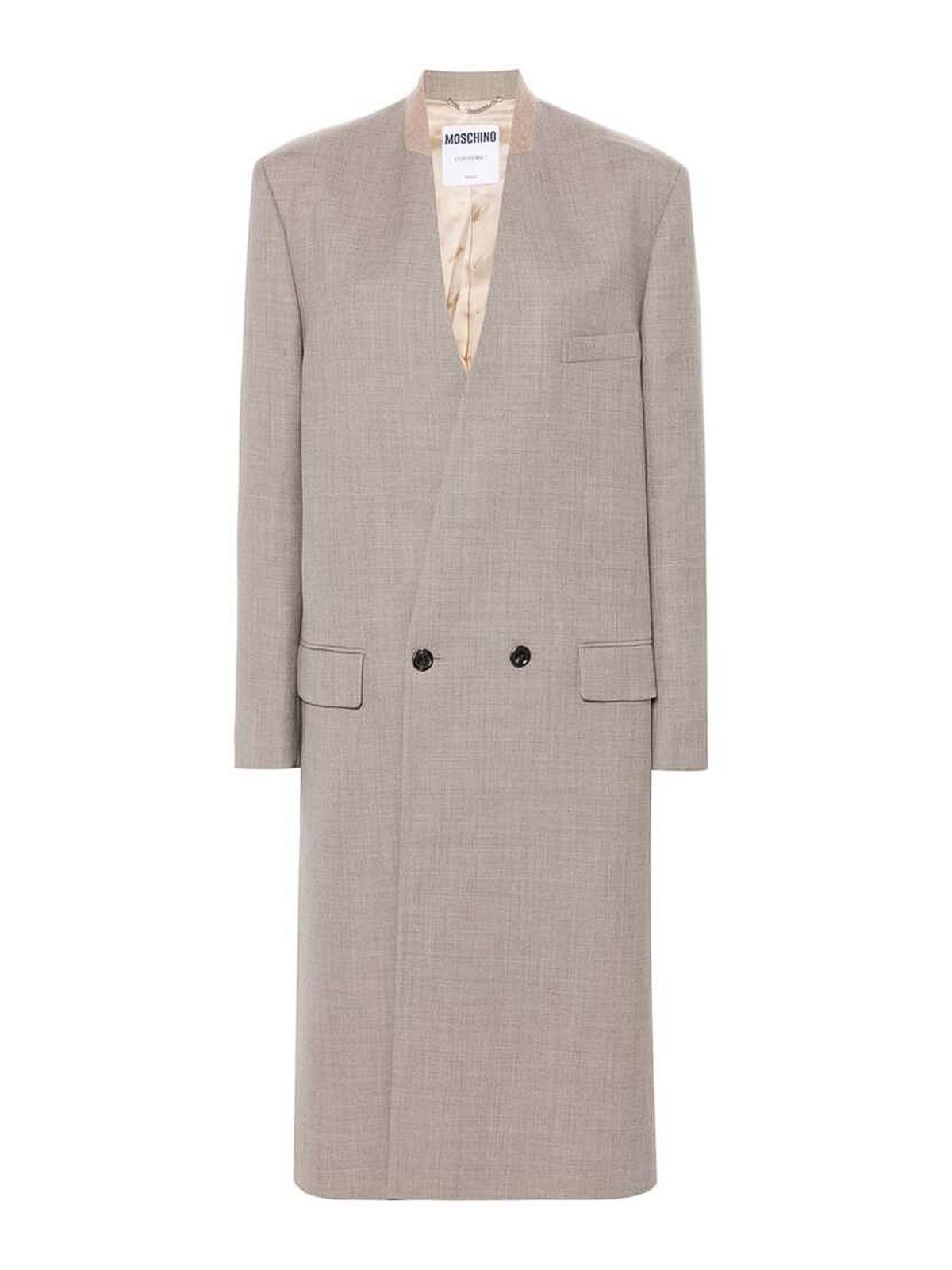 Shop Moschino Coat In Taupe