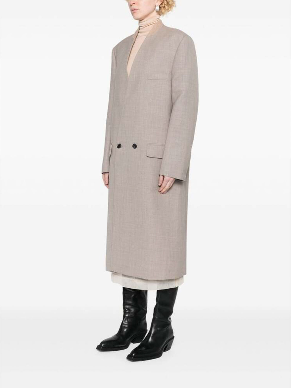 Shop Moschino Coat In Taupe