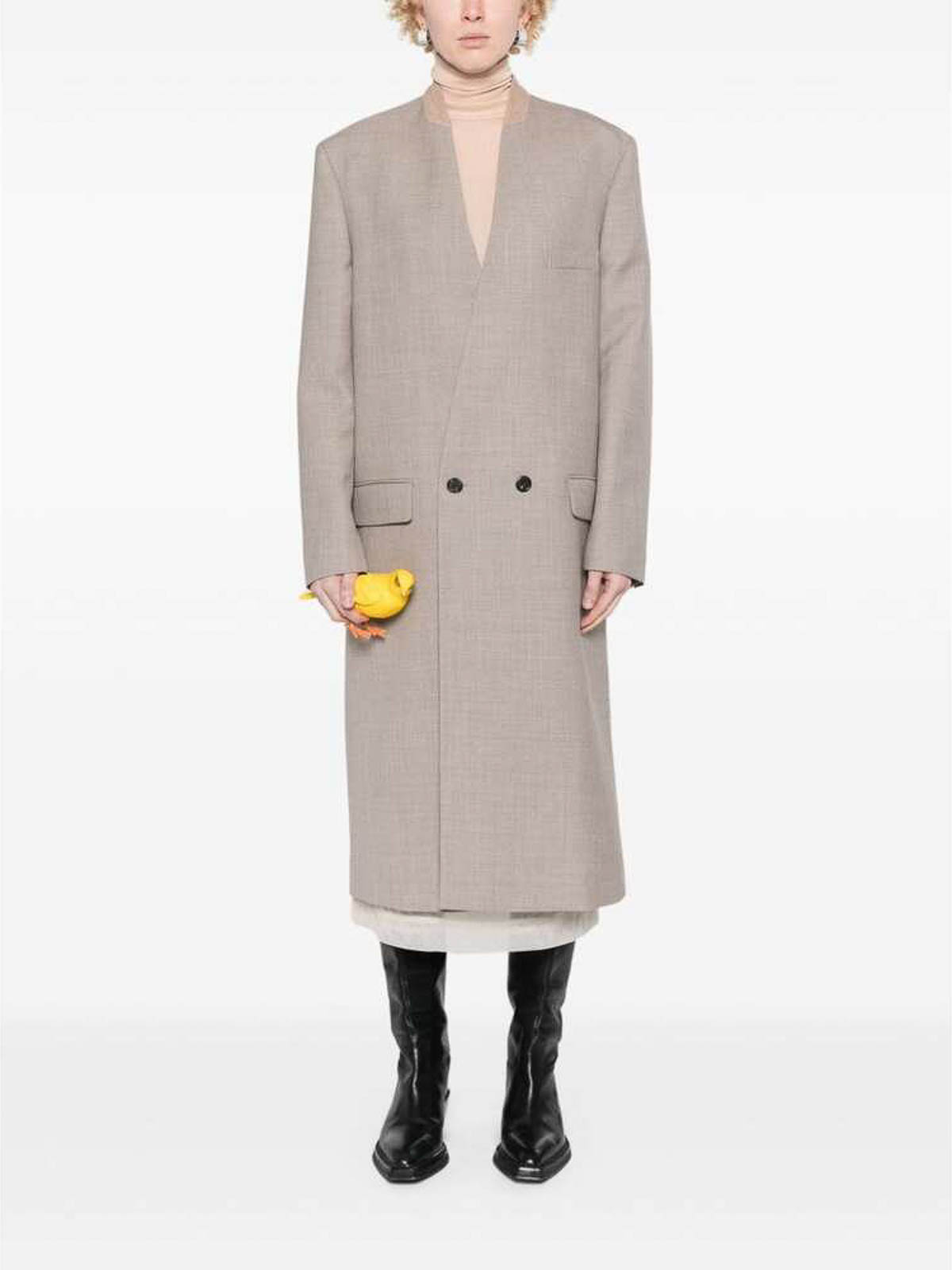 Shop Moschino Coat In Taupe