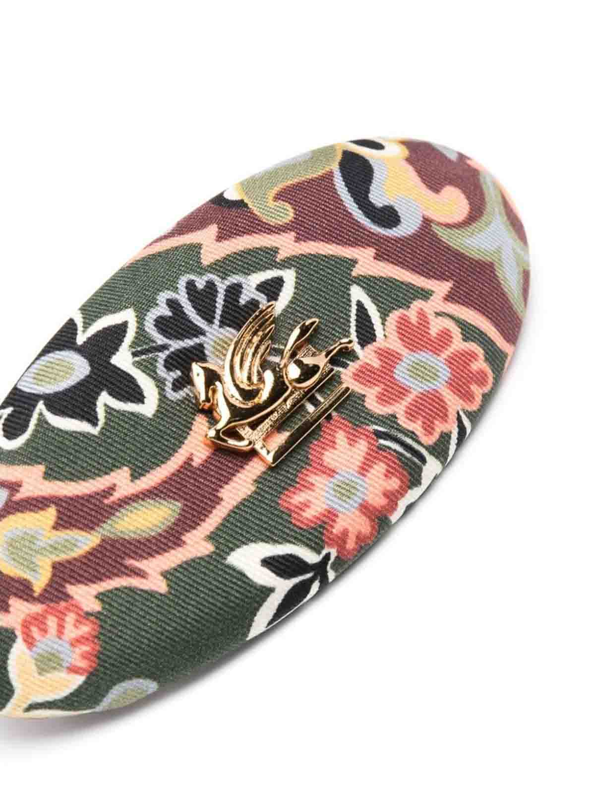 Shop Etro Floral Print Hairclip In Green