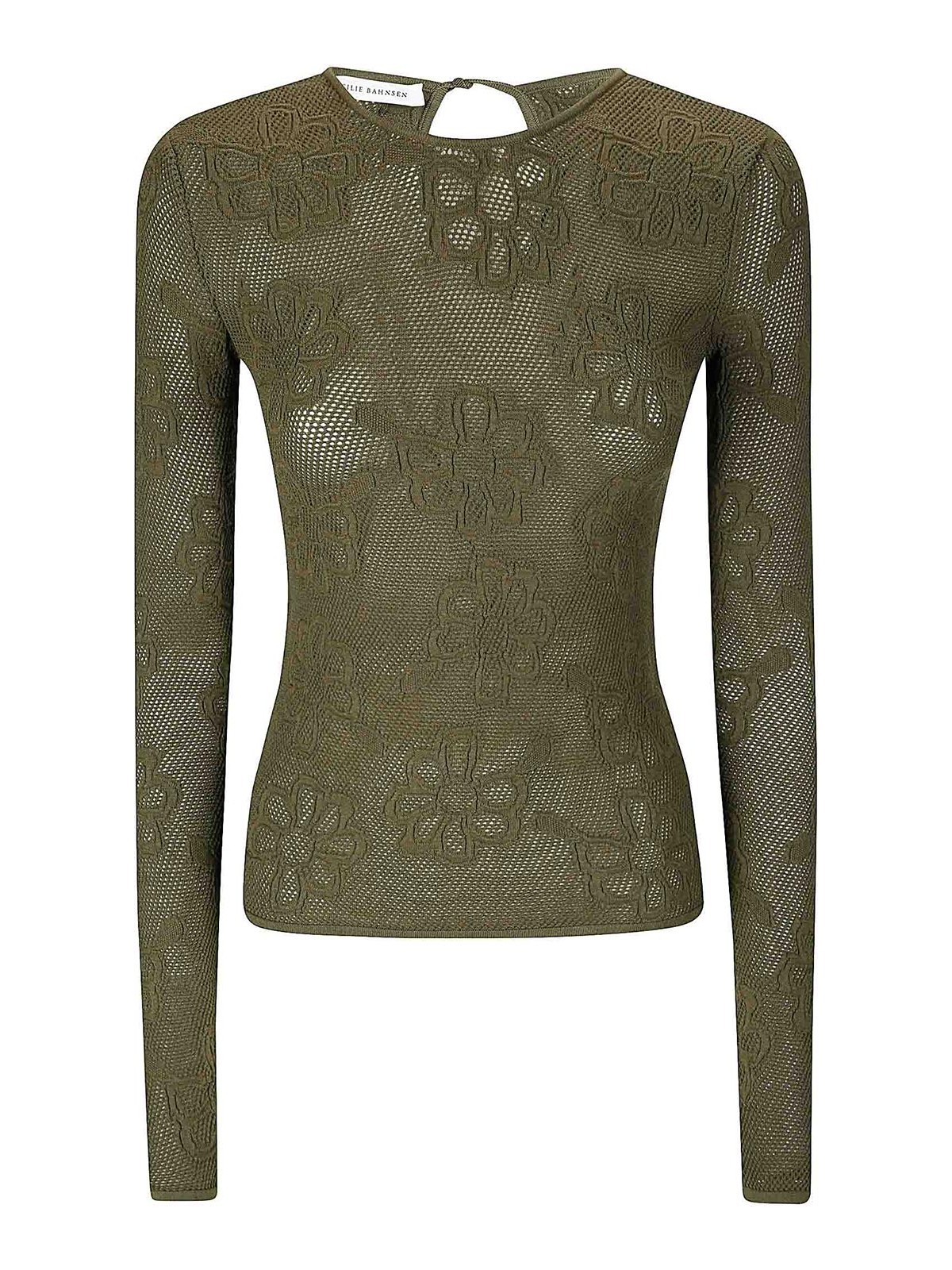 Shop Cecilie Bahnsen Olani Top Mesh Floral Jacquard Olive In Dark Green