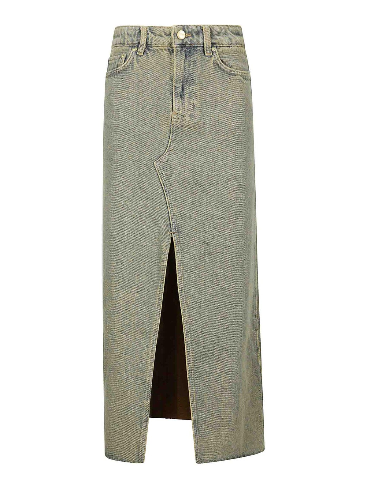 Shop Ganni Overdyed Heavy Denim Maxi Skirt In Dark Wash